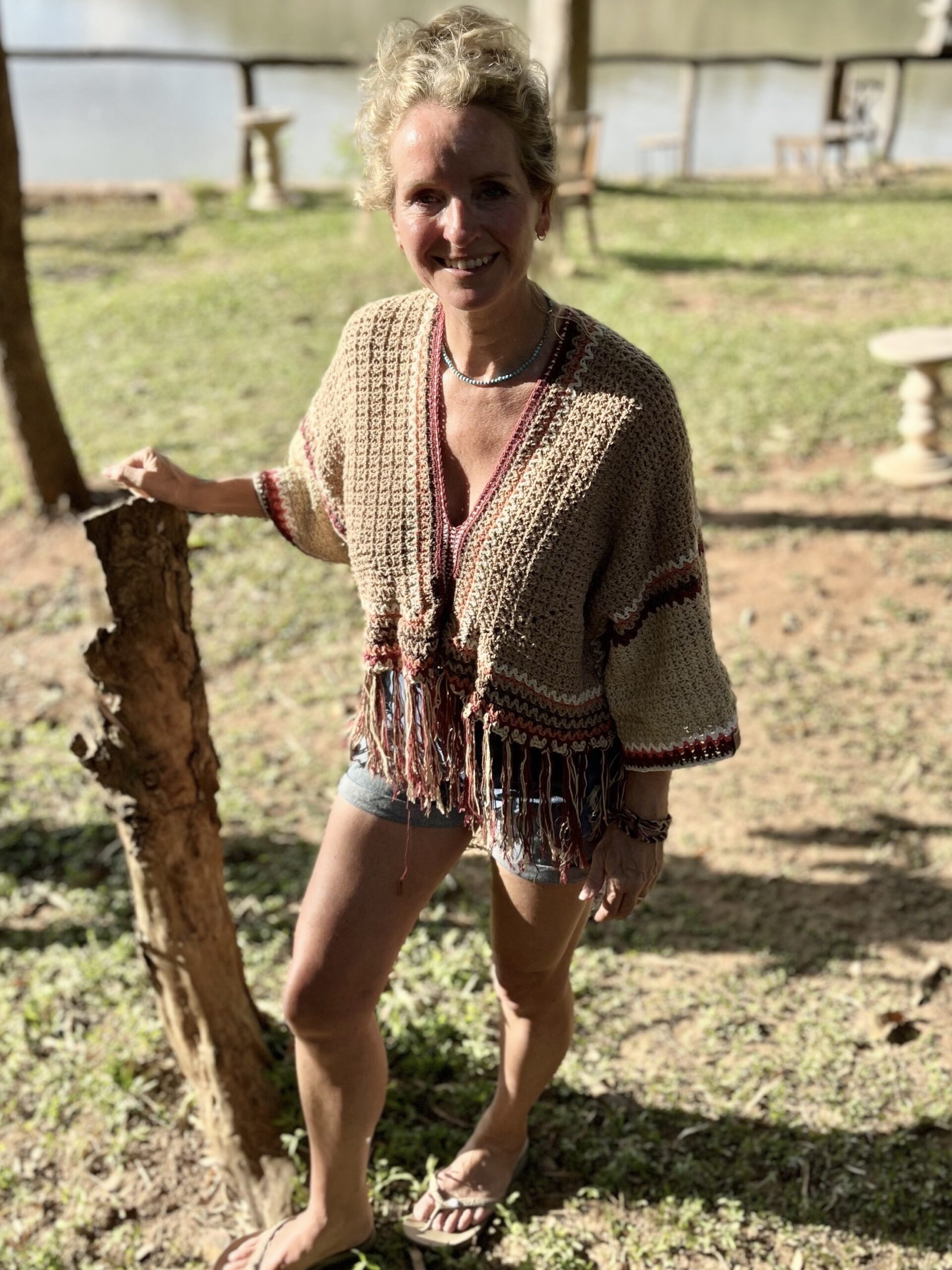 Haakpakket Boho kaftan blouse met franje